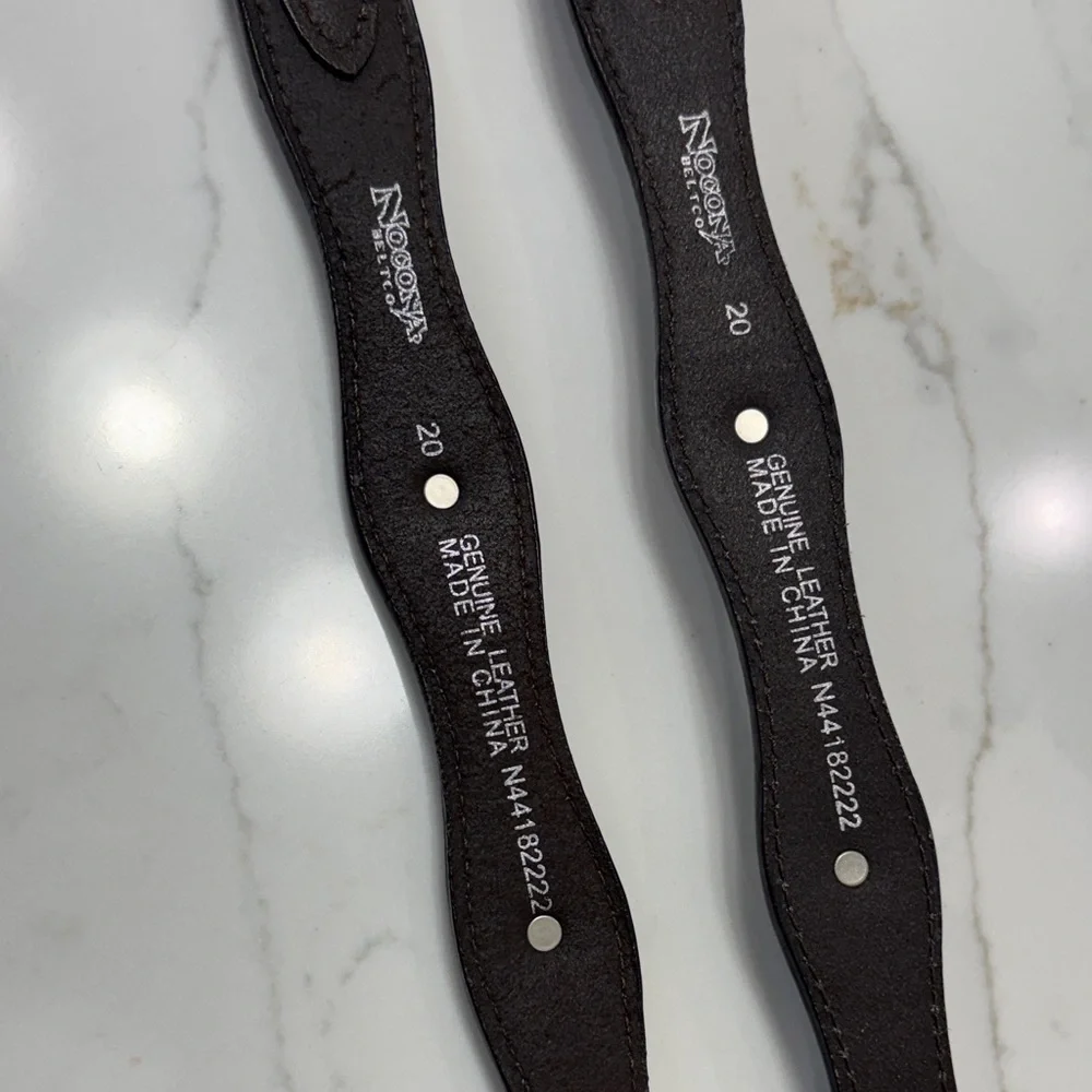 Nocona Brown Leather Kids Belt Pair with Brass Buckles